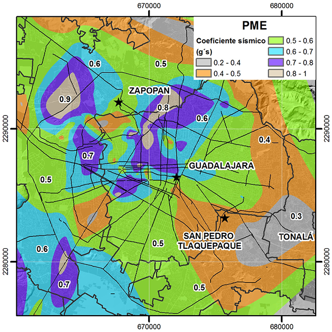 Mapa de coeficientes sísmicos para la ZMG